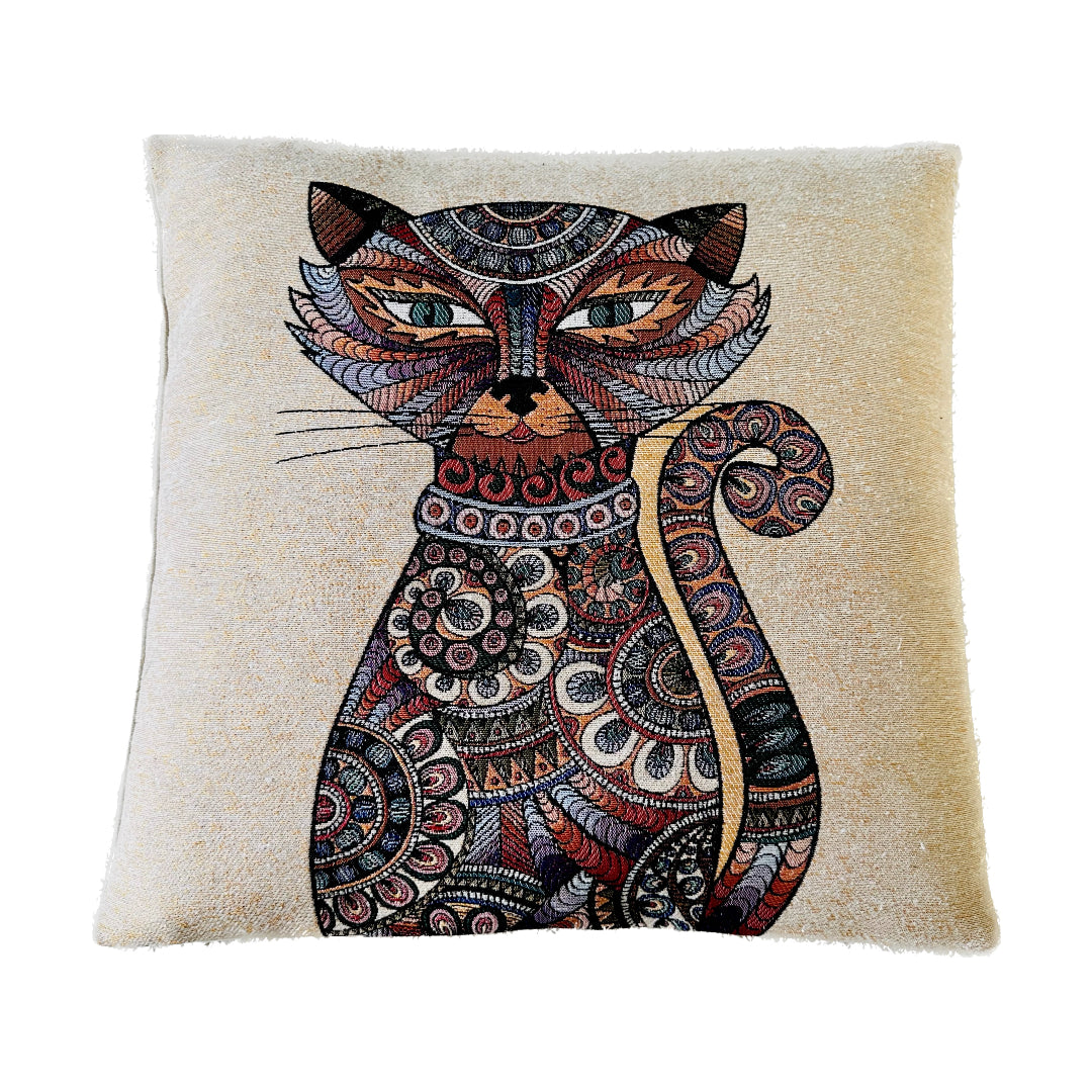 Tabby Cat Tapestry Embroidered Cushion Cover (43 x 43 cm)