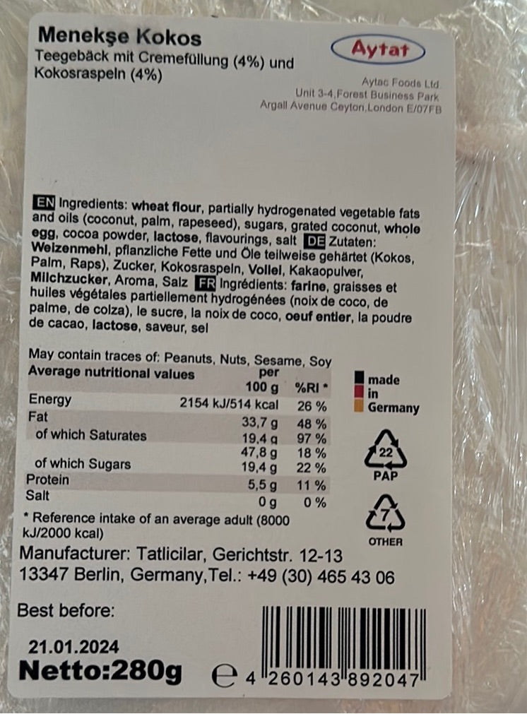 Aytat Menekse Kokos Halal Cookies - Kurabiye (280G)