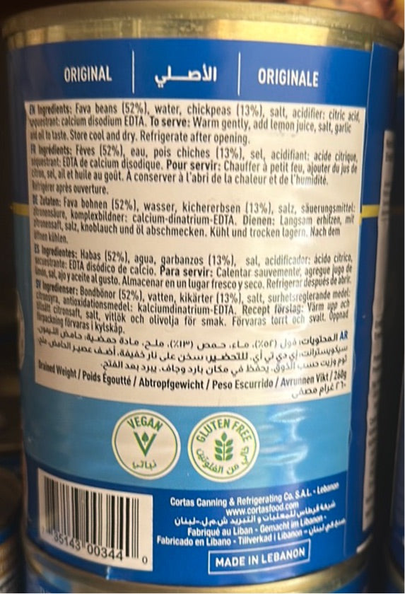 Cortas Fava Lebanon Beans & Chick Peas 400g