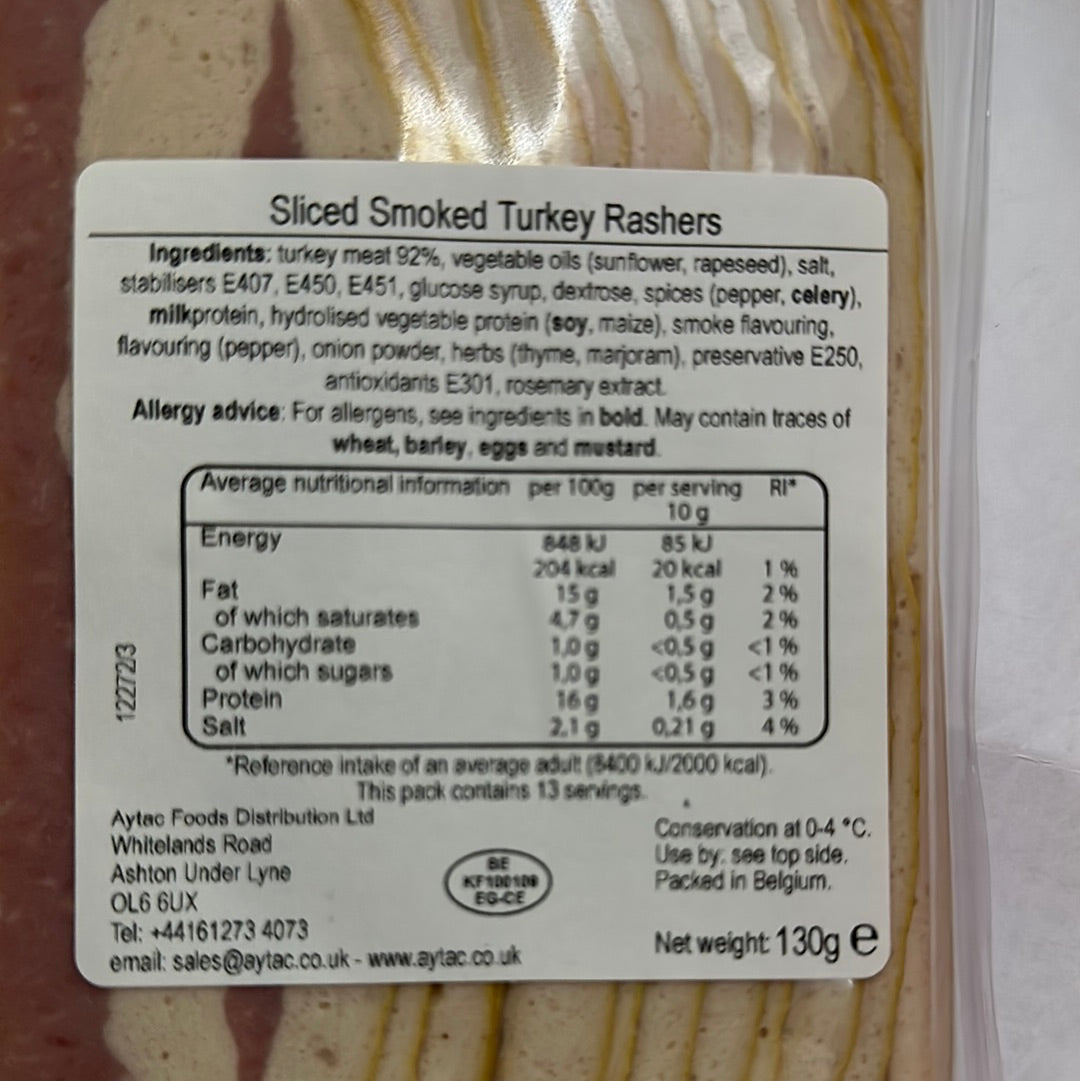 Aynoor Sliced Turkey Rashers Breast 130g