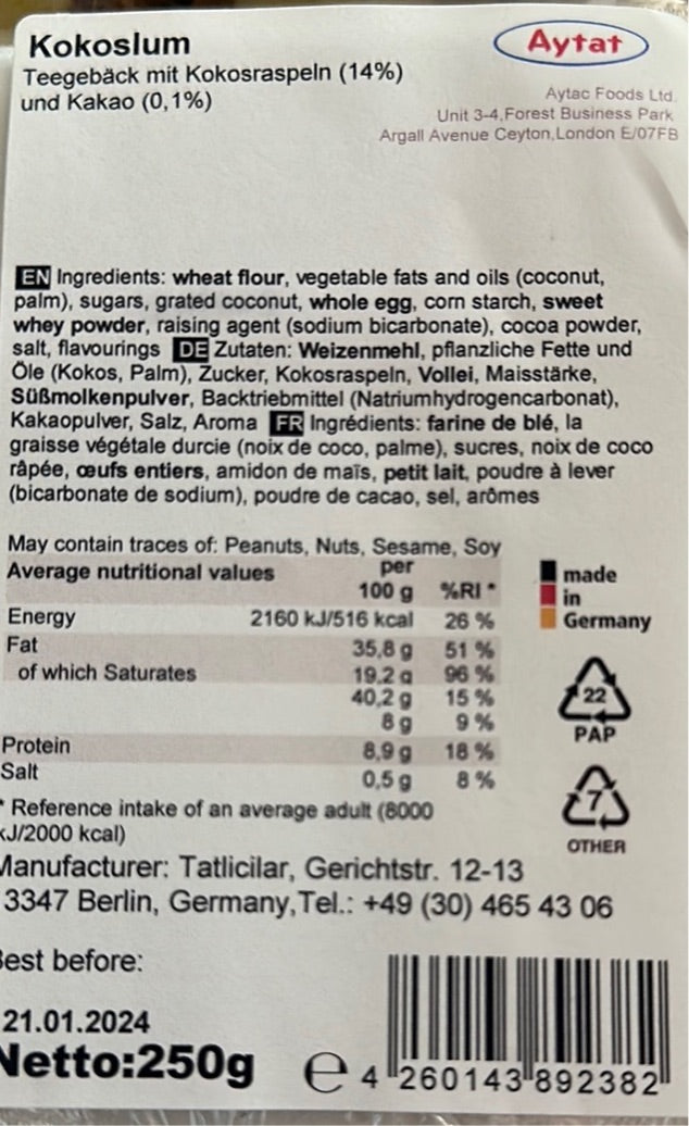 Aytat Kokoslum Halal Cookies - Kurabiye (250G)