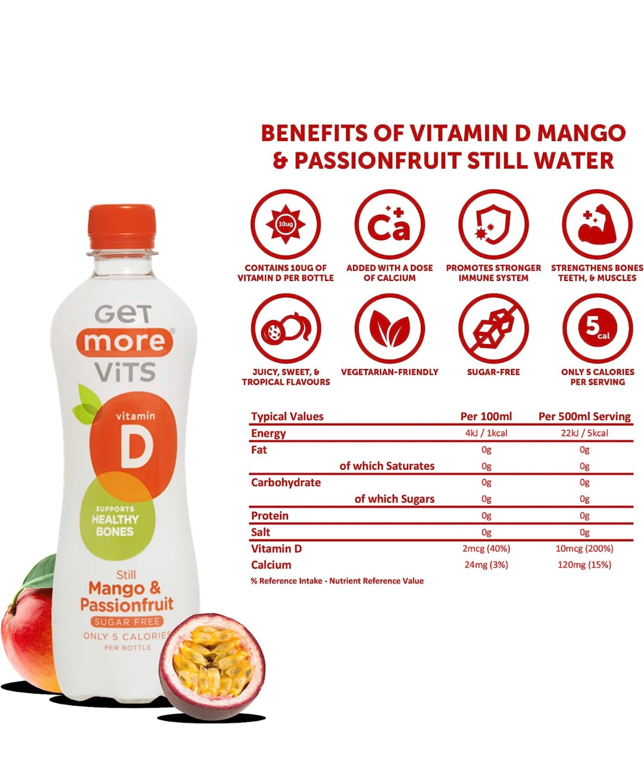 Vitamin D Mango & Passionfruit Still Water 500ml