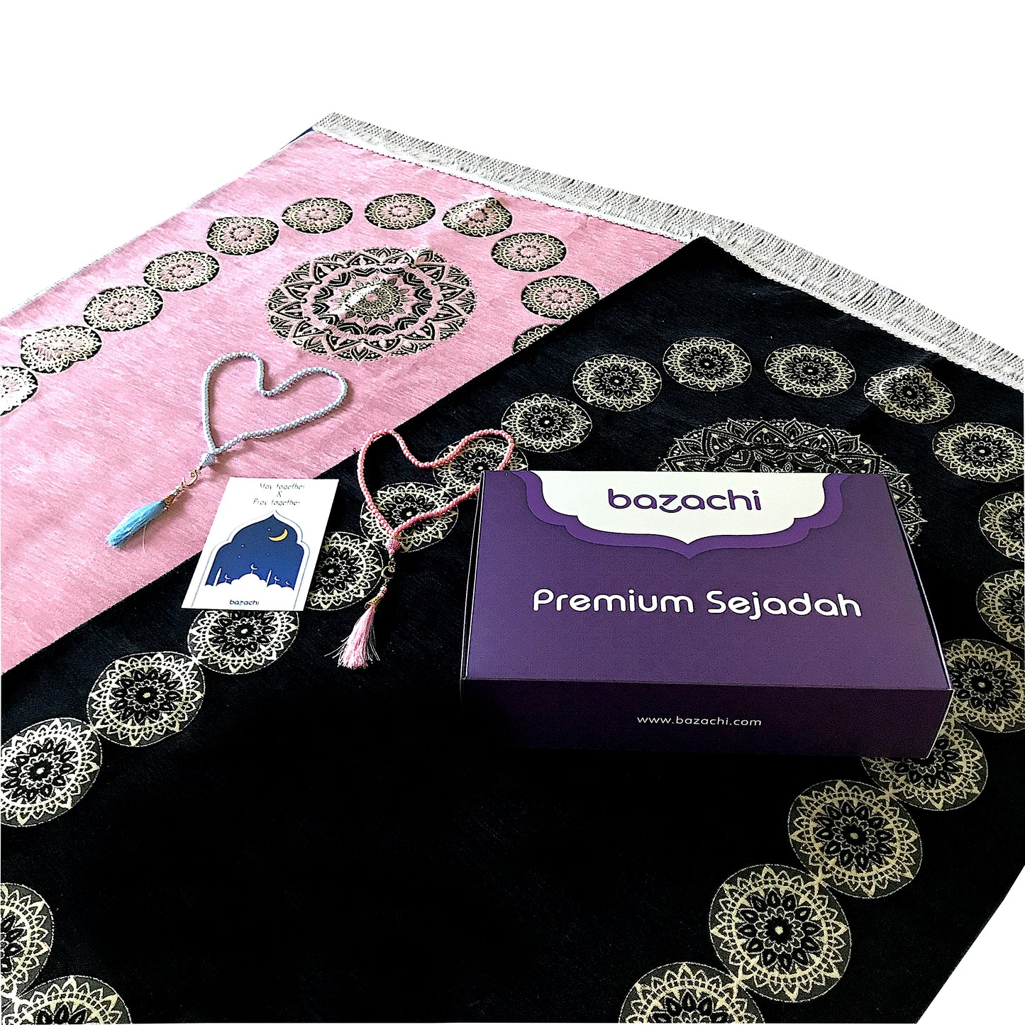 Muslim Couples Prayer Mats with Tasbih and Gift Packaging