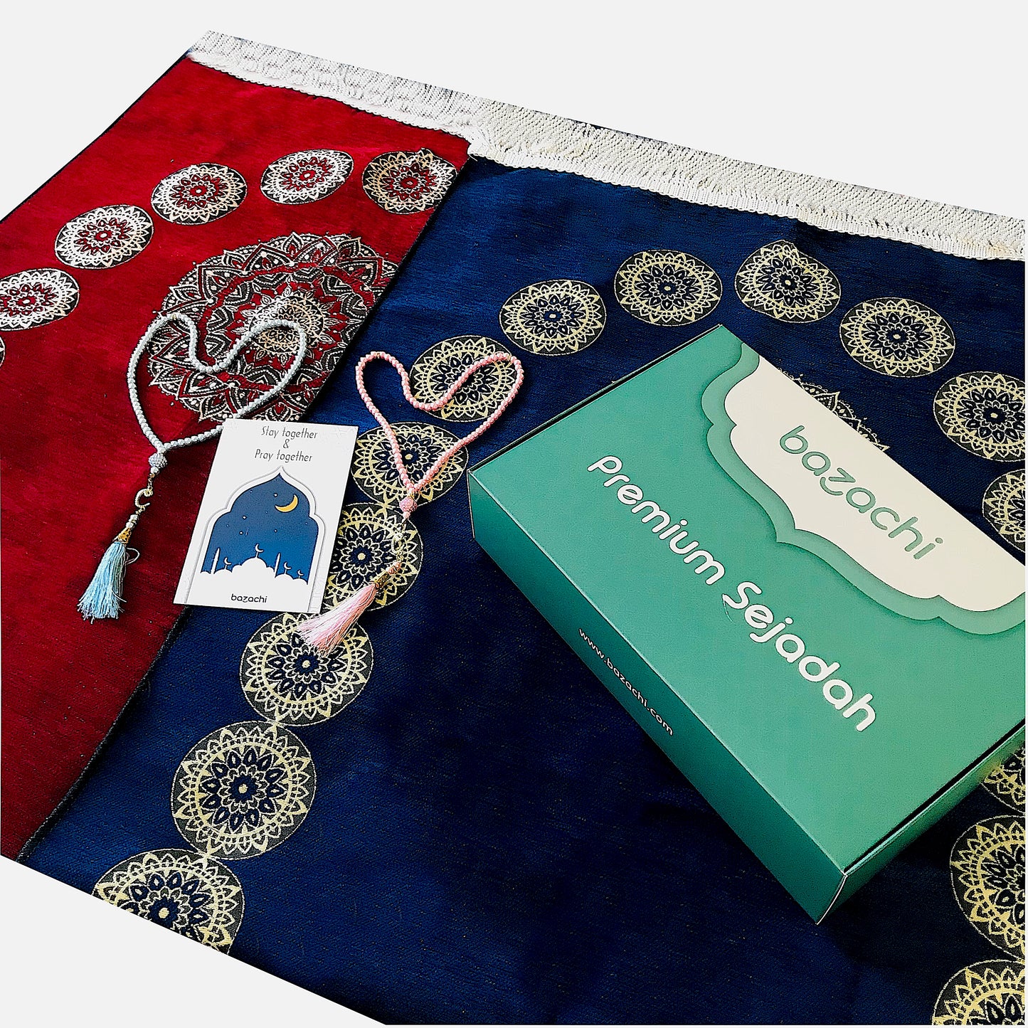Muslim Couples Prayer Mats with Tasbih and Gift Packaging
