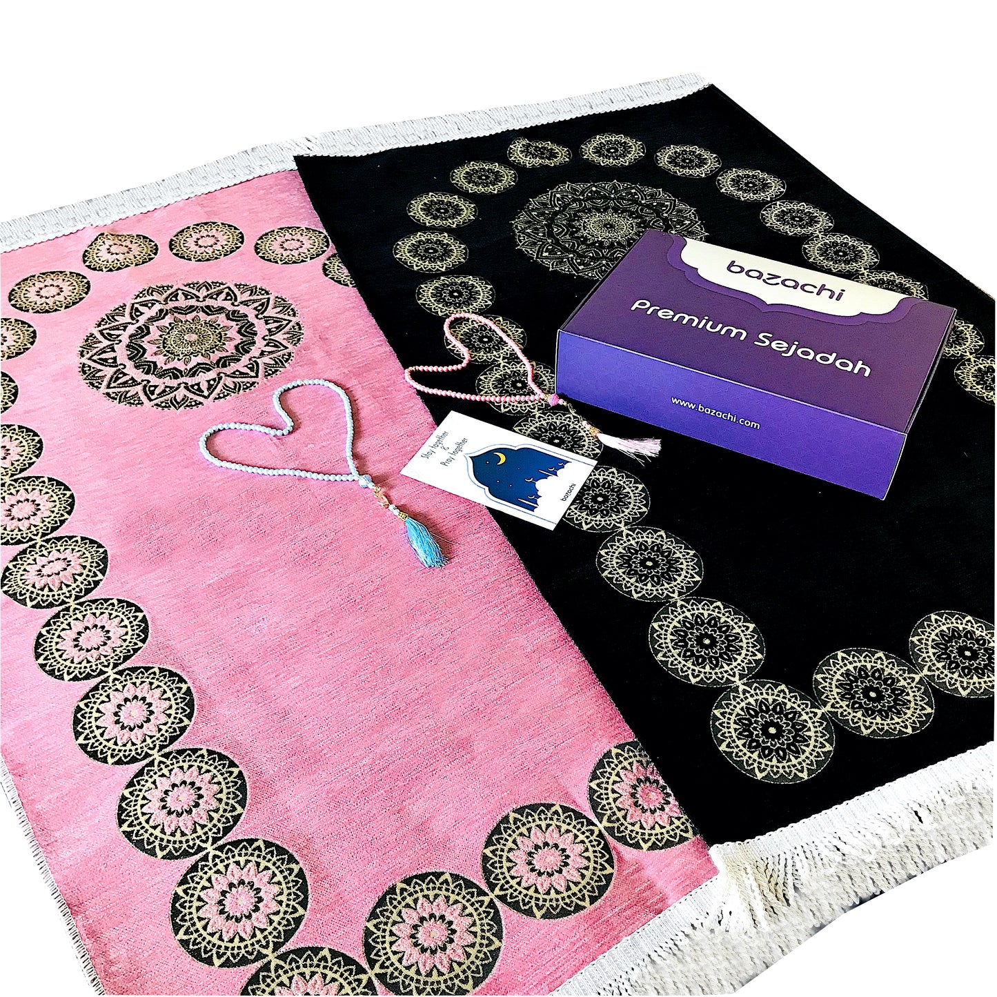 Muslim Couples Prayer Mats with Tasbih and Gift Packaging