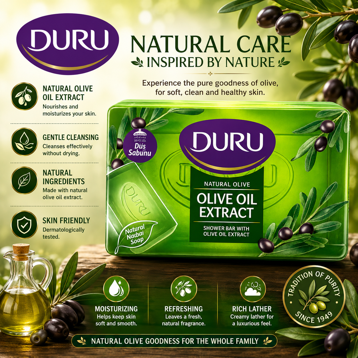 Evyap Duru Shower Bar With Olive Oil Soap (Dus Sabunu) 4X150 GR