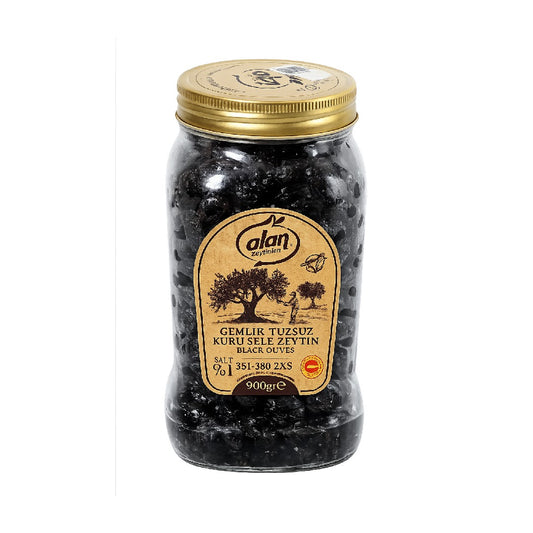 Alan Gemlik Low Salt Kuru Sele Black Olives 2XS 900g