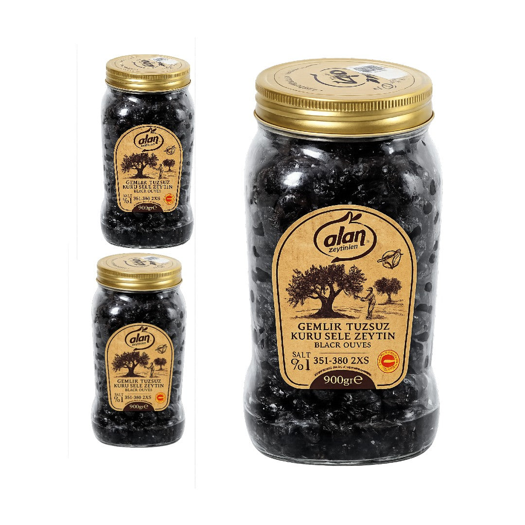 Alan Gemlik Low Salt Kuru Sele Black Olives 2XS 900g
