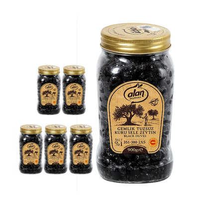 Alan Gemlik Low Salt Kuru Sele Black Olives 2XS 900g