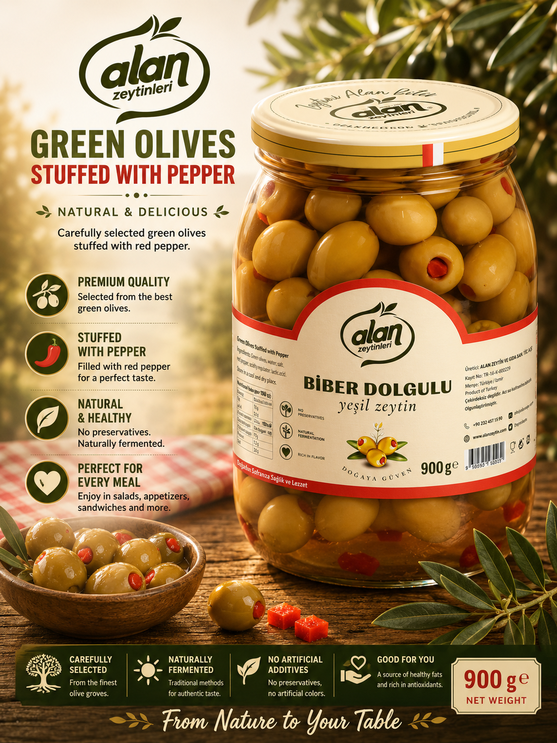 Alan Pepper Stuffed Green Olives  (Biber Dolgulu) 900g