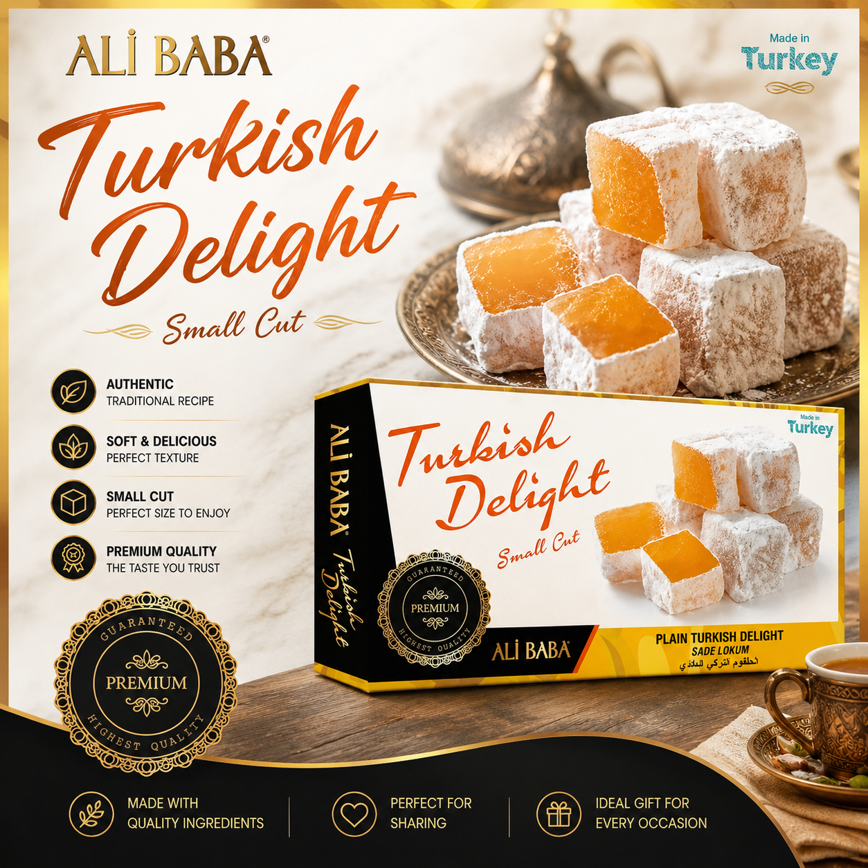 Ali Baba Turkish Delight Plain (Sade Lokum)  Zero Added Sugar 150g