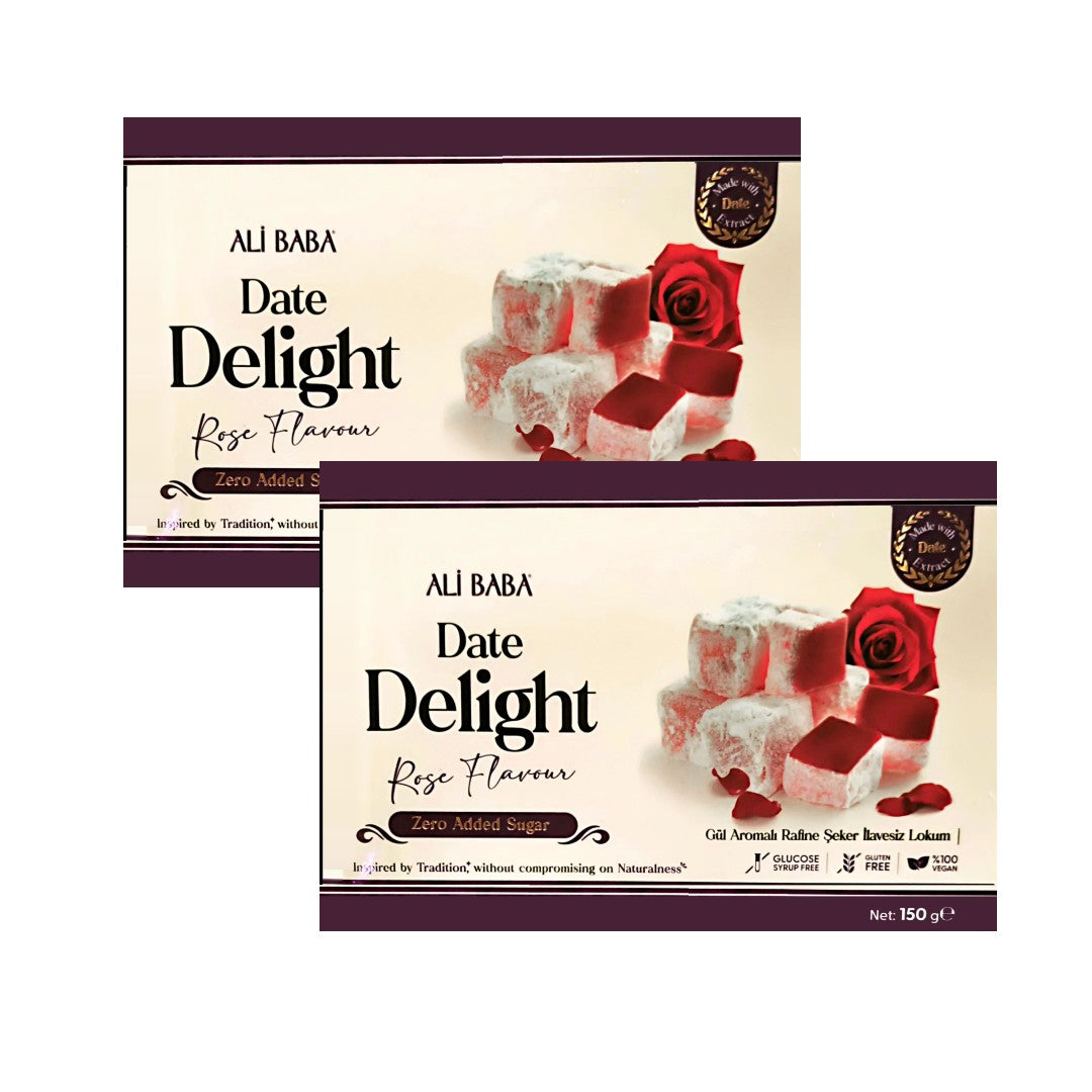 Ali Baba Date Turkish Delight with Rose - Zero Added Sugar  (Gul Aromali Lokum) 150 g