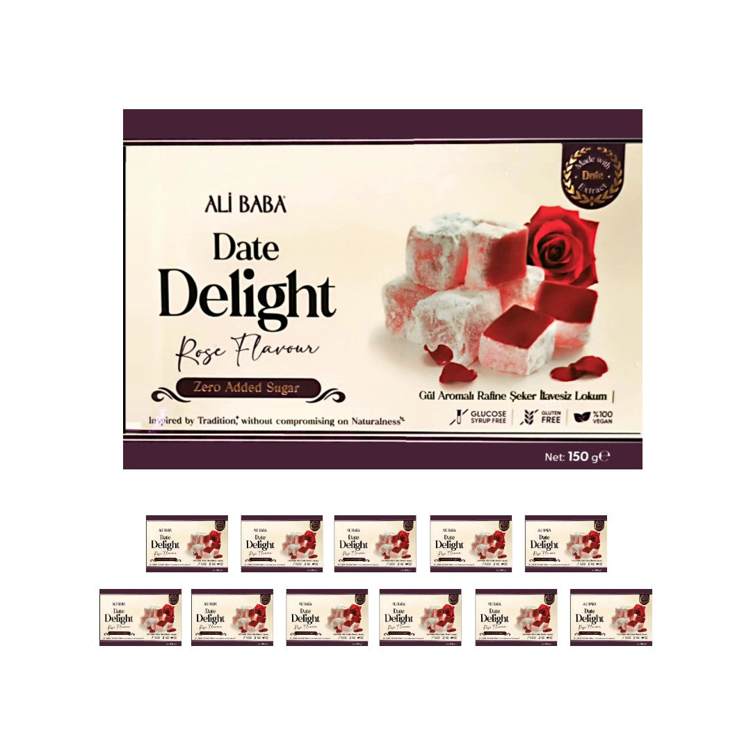 Ali Baba Date Turkish Delight with Rose - Zero Added Sugar  (Gul Aromali Lokum) 150 g