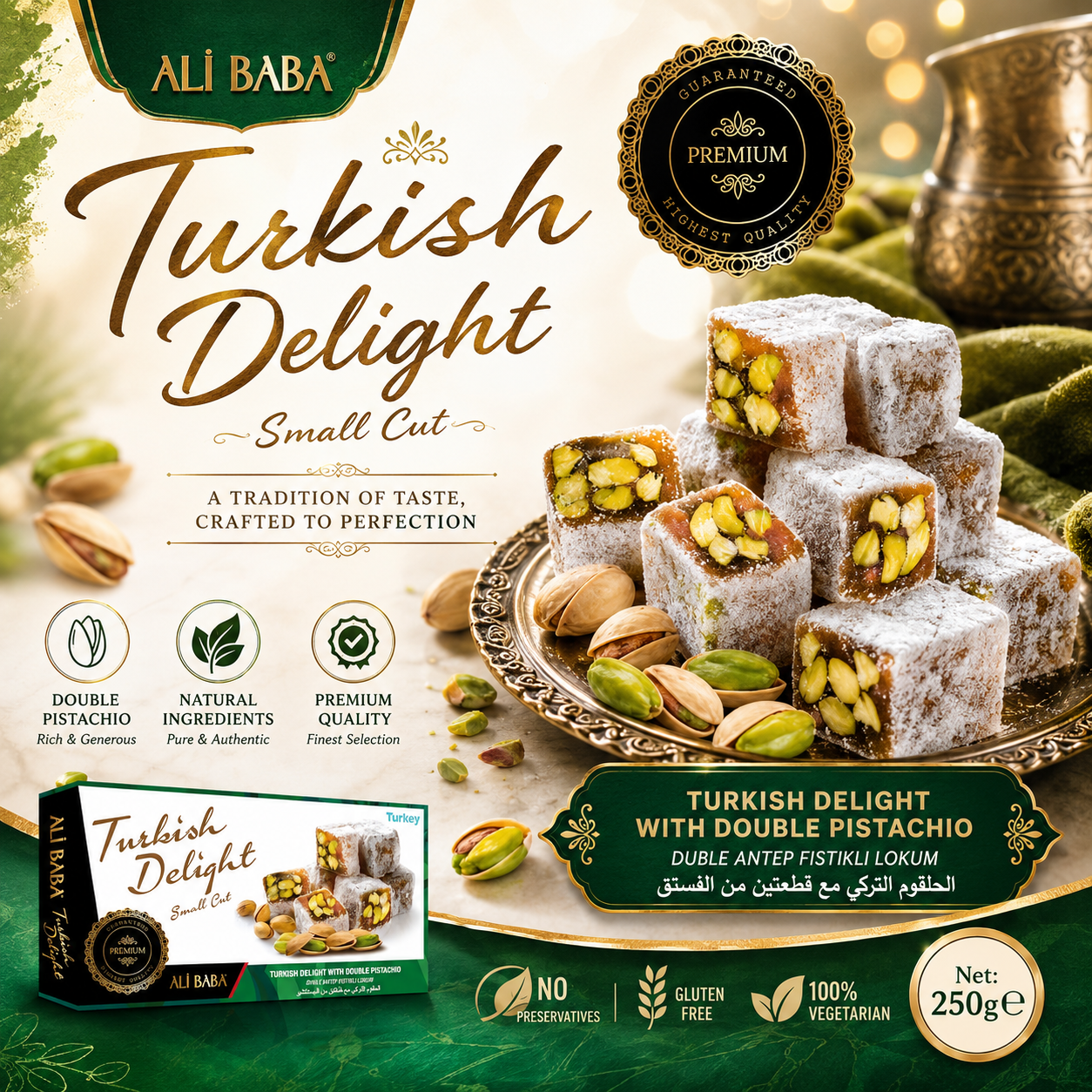 Ali Baba Turkish Delight with Double Pistachio (Duble Antep Fistikli Lokum) 350g