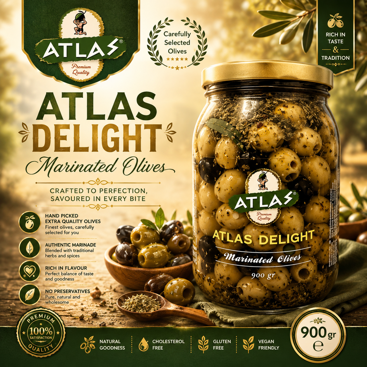 Atlas Green Olives Delight (Delight Yesil Zeytin) 900g