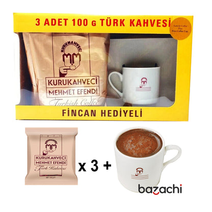 Kuru Kahveci Mehmet Efendi Original Turkish Coffee 3x 100gr with Coffee Pot Gift Box