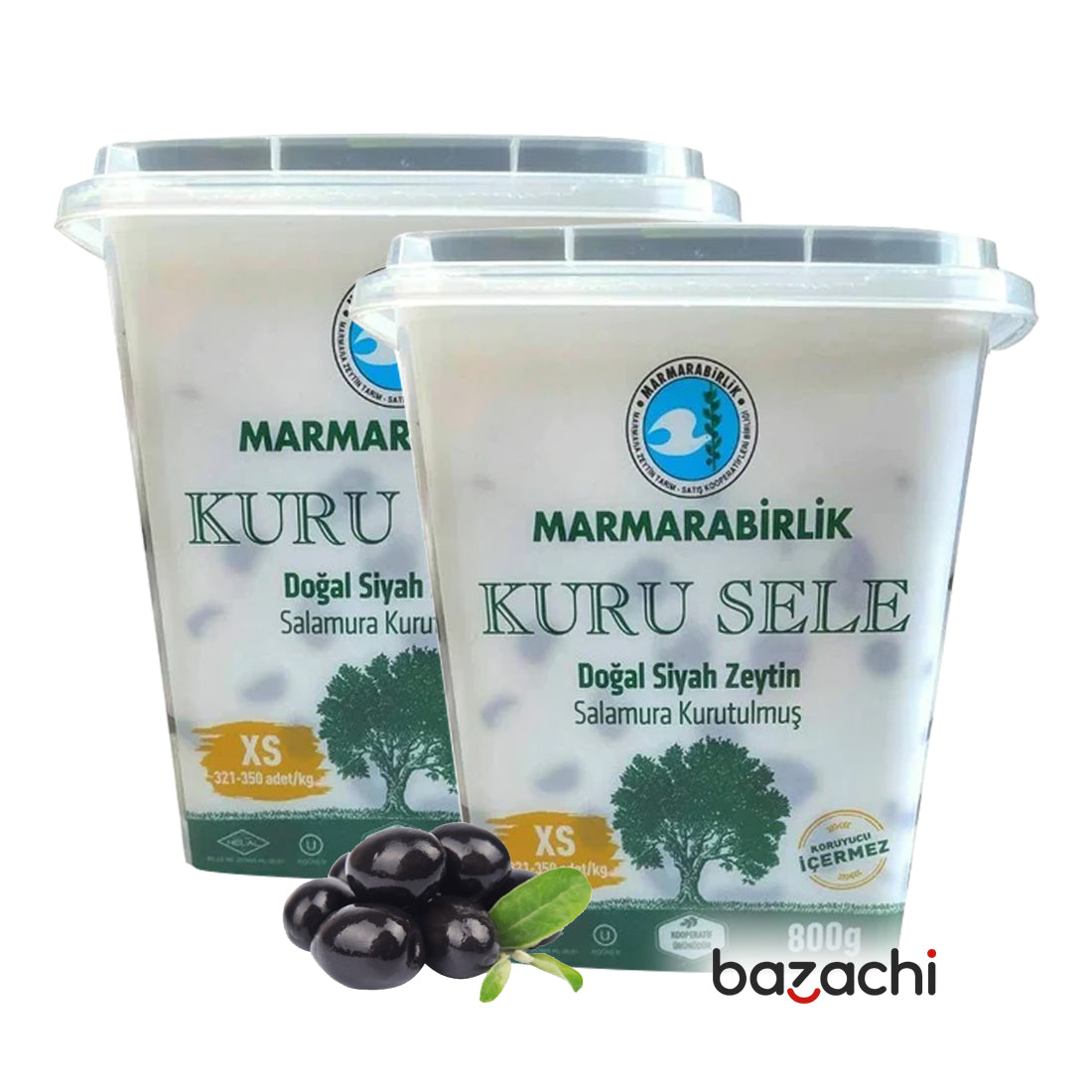Marmarabirlik Kuru Sele Natural Black Olives Green 800g 321-350pcs XS