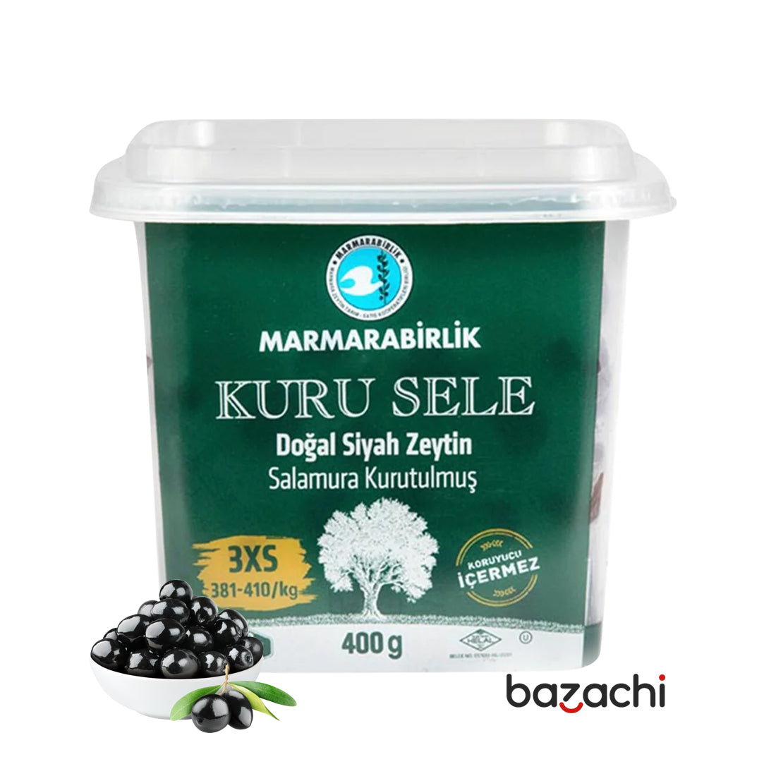 Marmarabirlik Kuru Sele Natural Black Olives 3XS (Salamura Doğal Siyah Zeytin) 400g