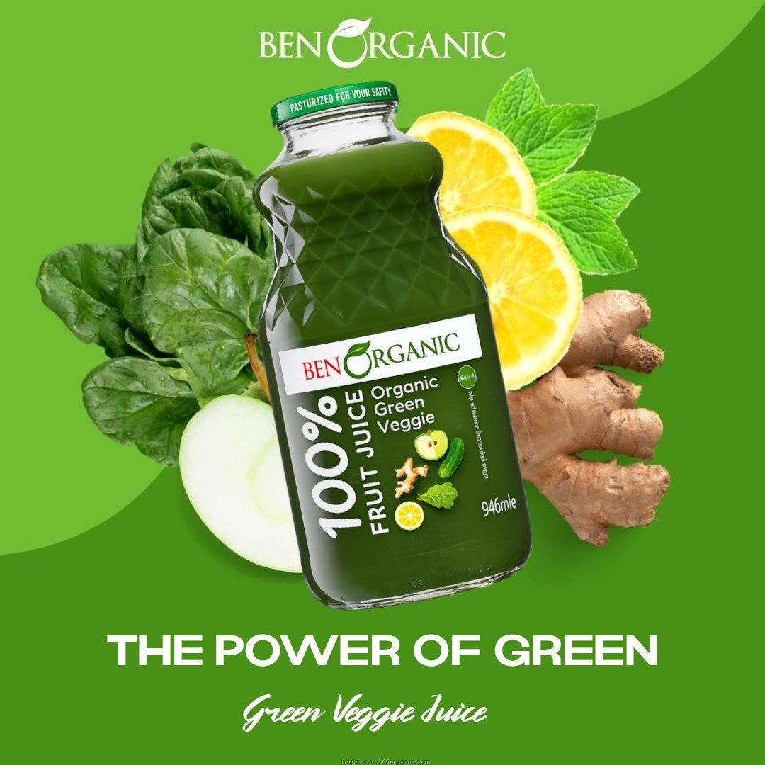 BenOrganic - 100% Natural Organic Green Veggie Juice 946ml - Glass Bottle