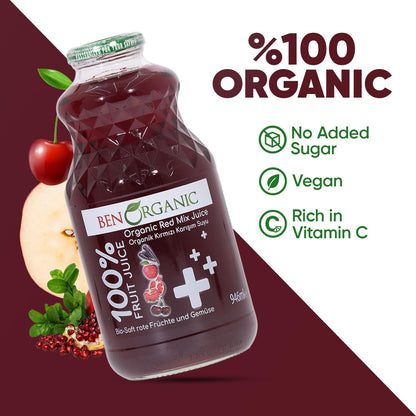BenOrganic - 100% Natural Organic Red Mix Juice  946ml - Glass Bottle
