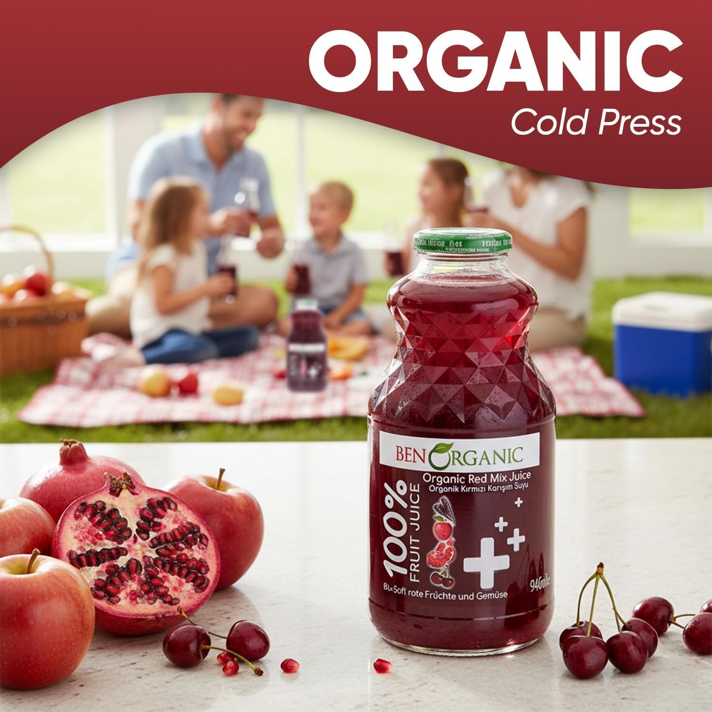 BenOrganic - 100% Natural Organic Red Mix Juice  946ml - Glass Bottle
