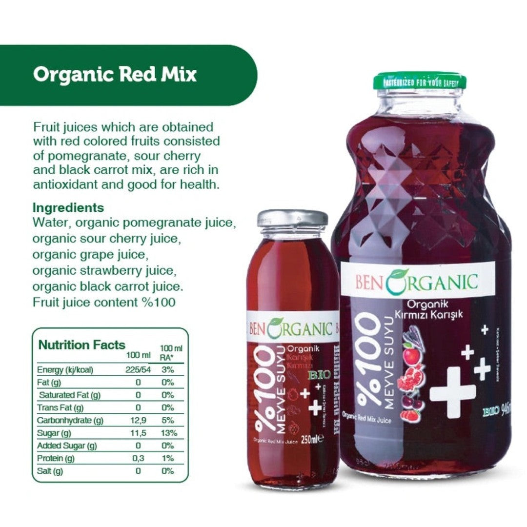 BenOrganic - 100% Natural Organic Red Mix Juice  946ml - Glass Bottle