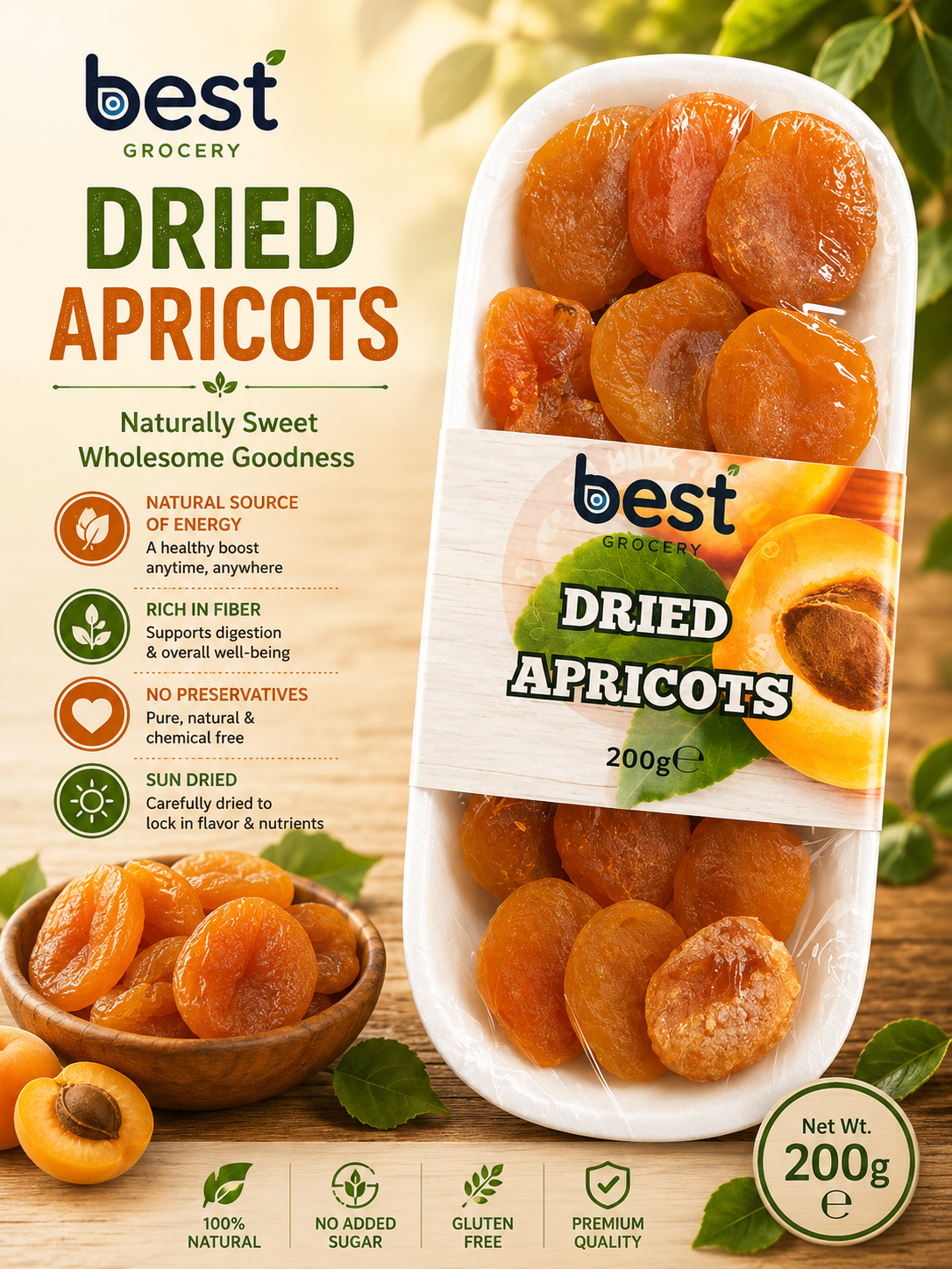 Best Dried Apricots Golden Premium (Sekerpare Kayisi ) 200g