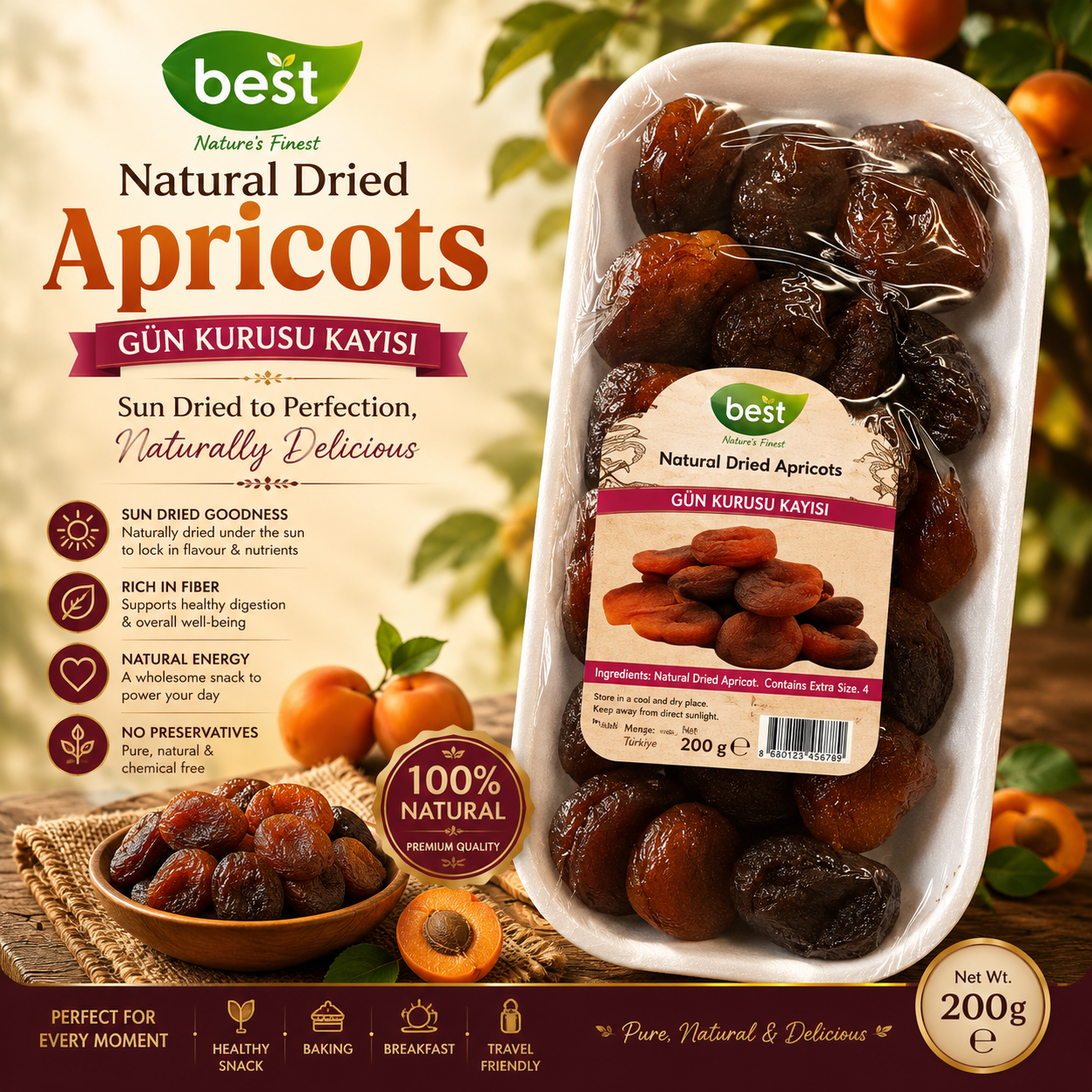 Best Dried Natural Apricots (Gun Kurusu Kayisi) 200g