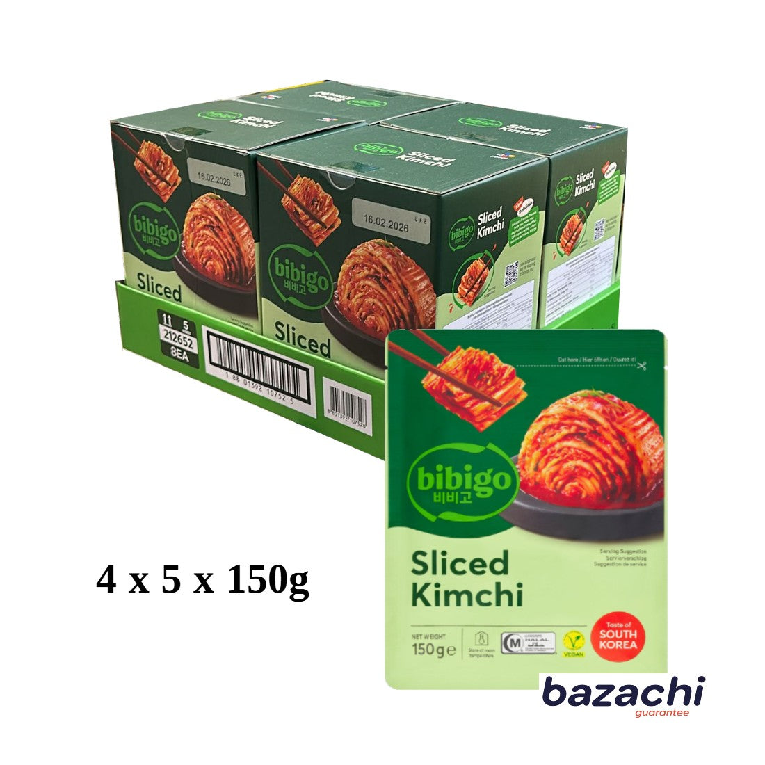 Bibigo Ambient Fermented Sliced Kimchi, 5 x 150g