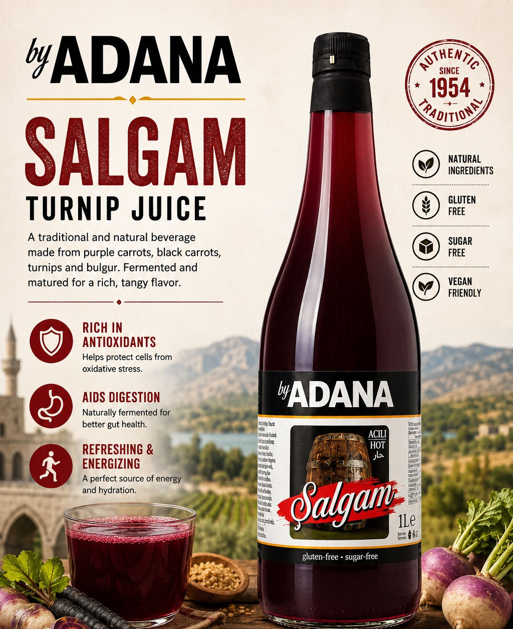 By Adana Turnip Hot Glass Bottle (Acili Salgam ) 1000 ml