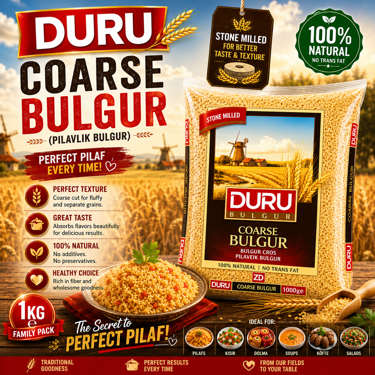 Duru Bulgur Coarse (Pilavlik Bulgur), 5Kg