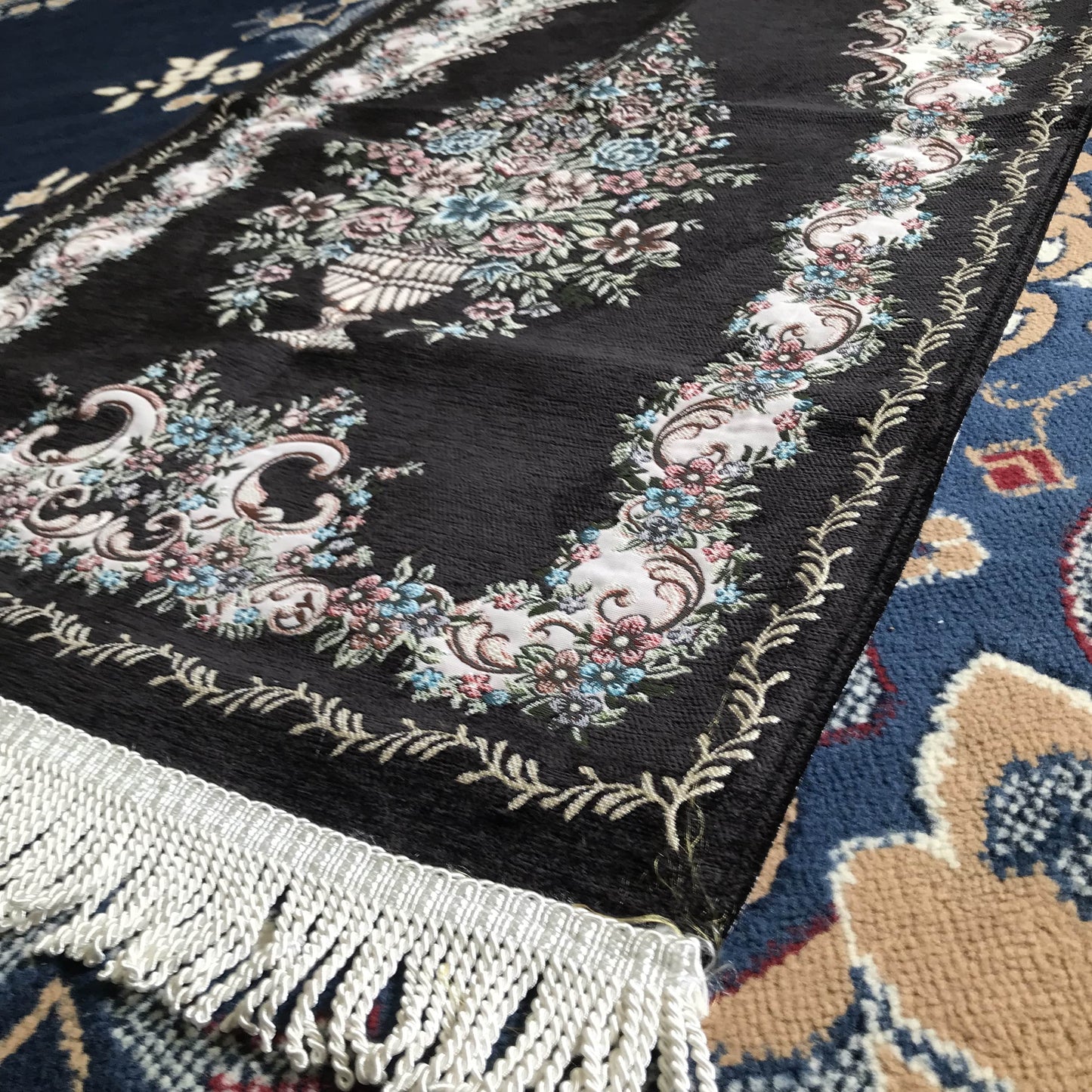 Embroidered Floral Lined Thick Prayer Rug with Gift Box