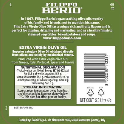Filippo Berio Extra Virgin Olive Oil 5 L