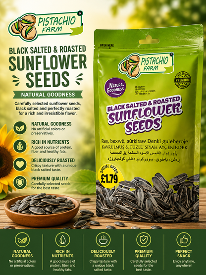 Pistachio Farm Black Salted &  Roasted Sunflower Seeds 12 x 250g
