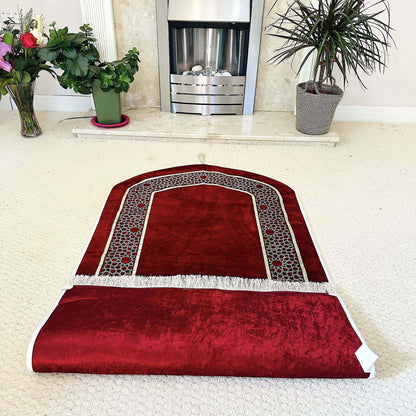 Mihrab Style Padded (Cushioned) Couples Prayer Rug Set with Gift Box -NEW