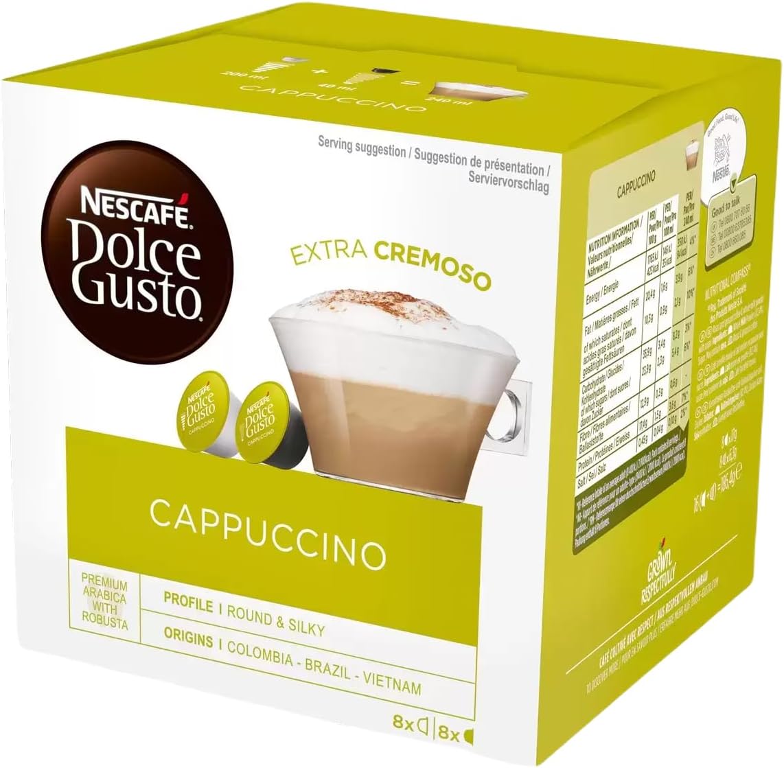 NESCAFE Dolce Gusto Cappuccino Coffee Pods (8 drinks), 186g