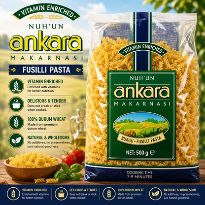 Nuhun Ankara Vitaminli Pasta Fusilli (Burgu Makarna) 500g