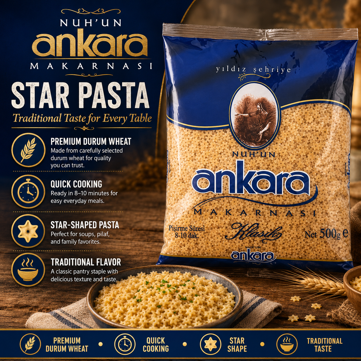 Nuhun Ankara Star Vermicelli  Pasta (Yildiz Sehriye ) 500 g