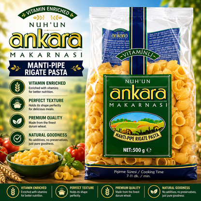 Nuhun Ankara Vitaminli Pipe Rigate Pasta (Mantı Makarna) 500 g