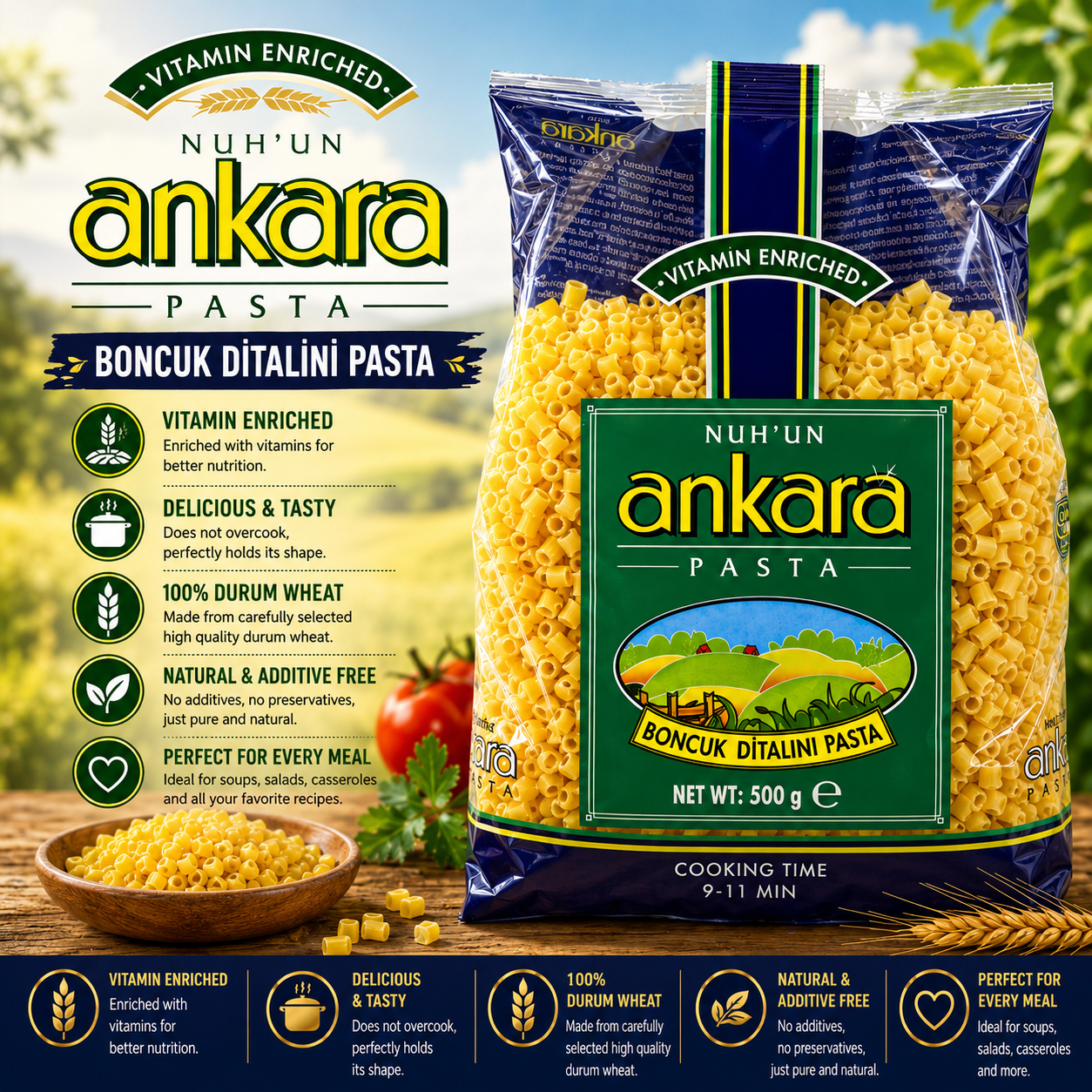 Nuhun Ankara Makarnasi Ditalini Pasta (Boncuk Makarna) 500g