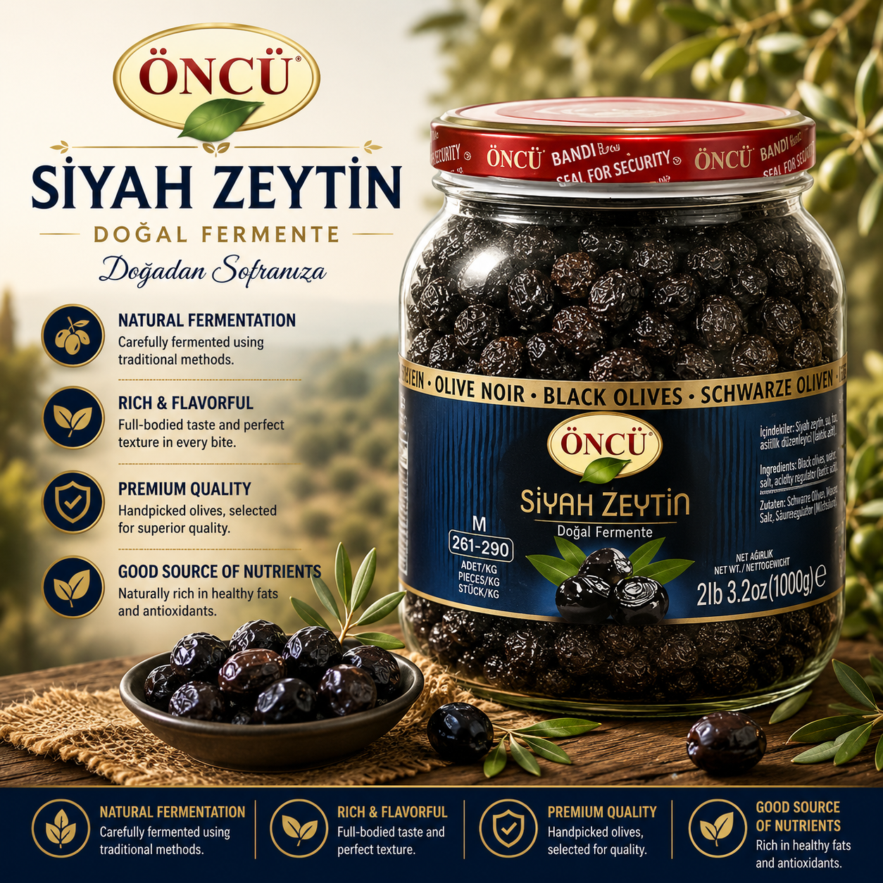 Oncu Black Olives M-S (Siyah Zeytin) 1Kg