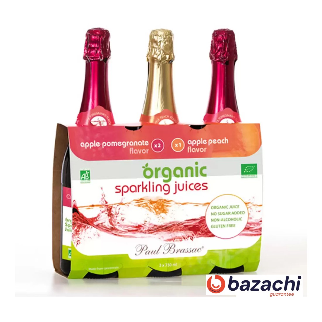 Paul Brassac Organic Sparkling Fruit Juice, 3x750ml