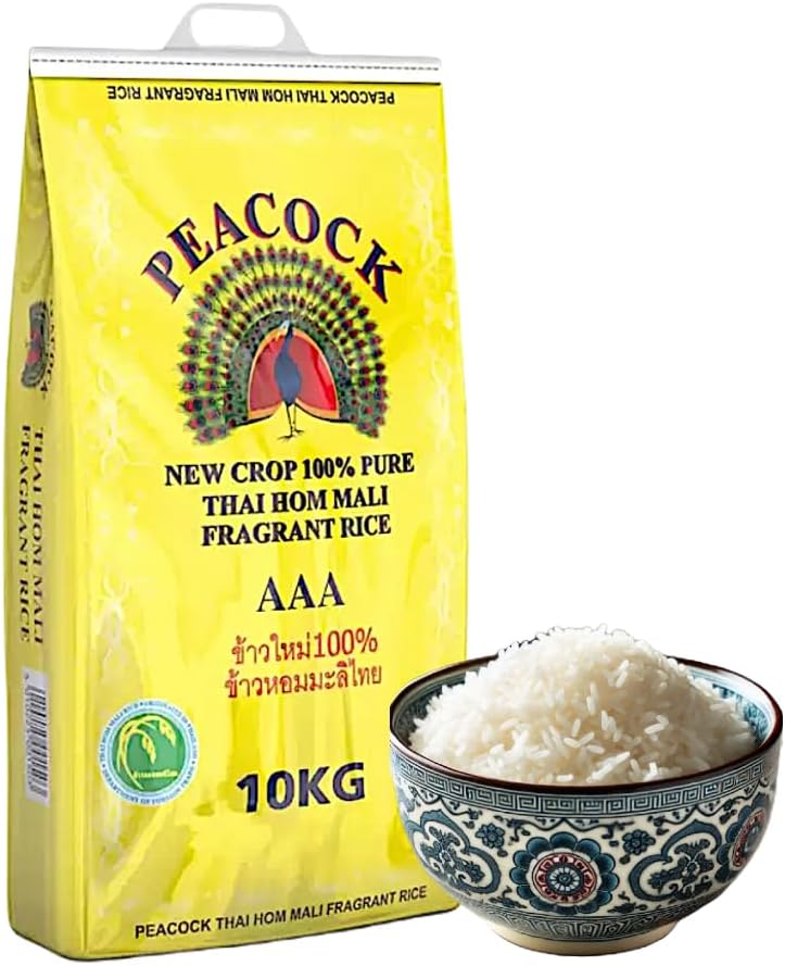 Peacock Thai Hom Mali Fragrant Rice AAA, 100% Pure New Crop, 10kg