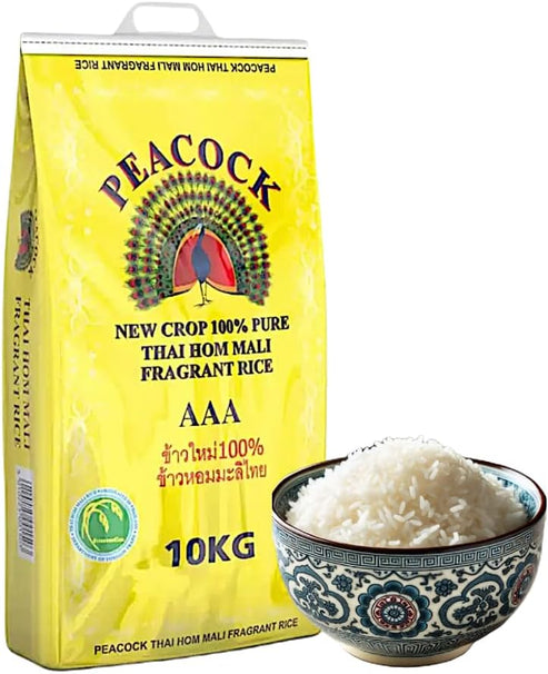Peacock Thai Hom Mali Fragrant Rice AAA, 100% Pure New Crop, 10kg – bazachi