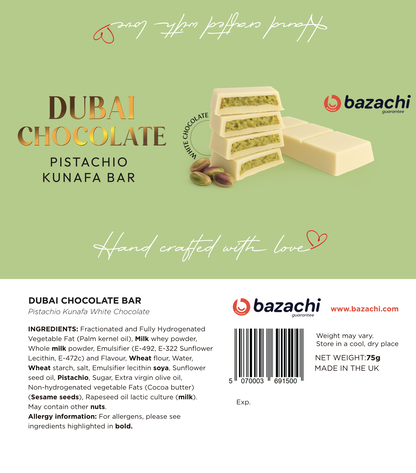Dubai Chocolate – Pistachio Kunafa with White Chocolate (Handcrafted, 75g)
