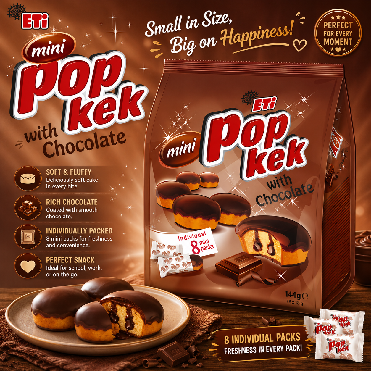 Eti Popkek Mini Cake With Cocoa (Bags) 144g