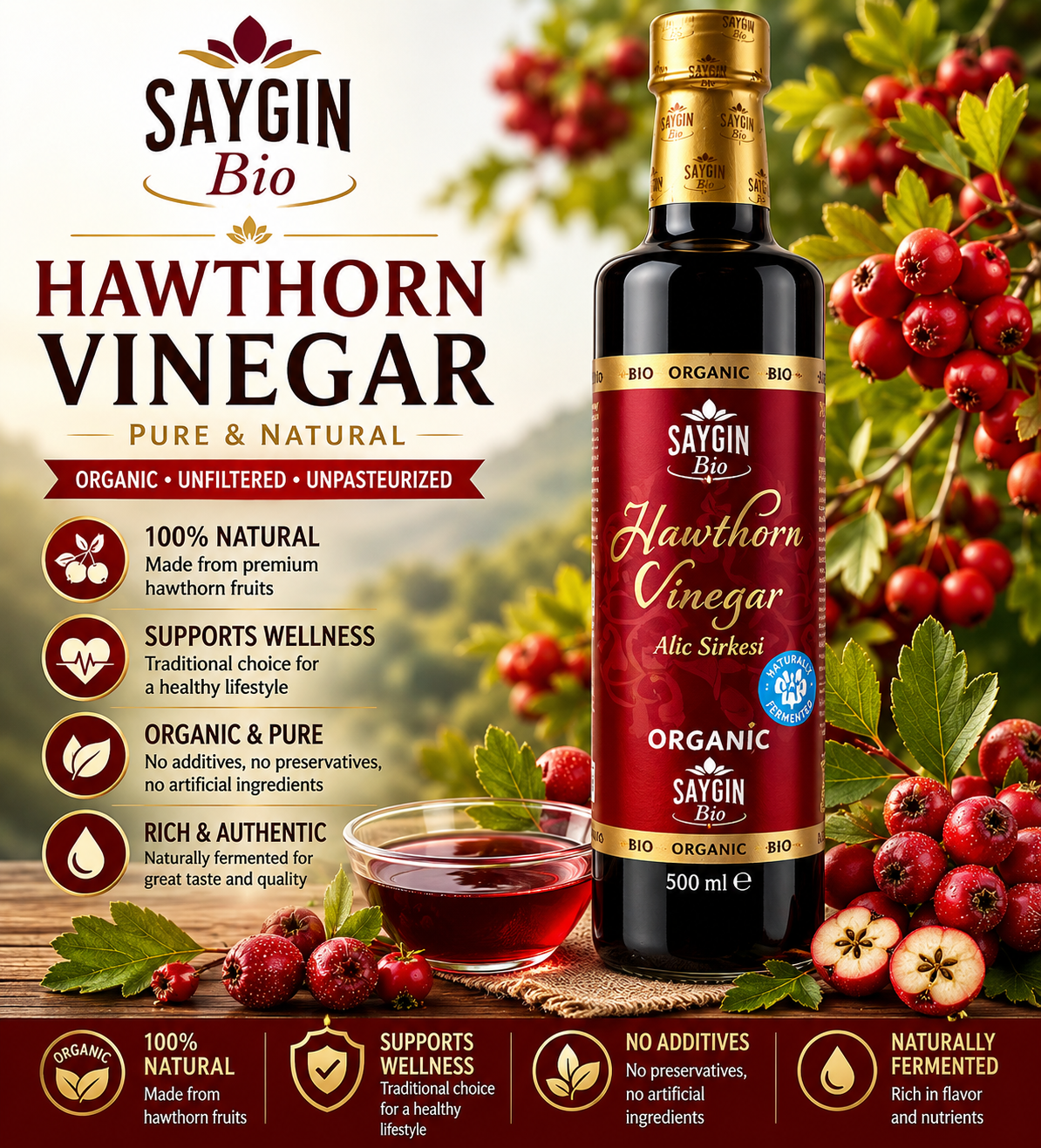Saygin Hawthorn Vinegar (Alic Sirkesi) 500 ml
