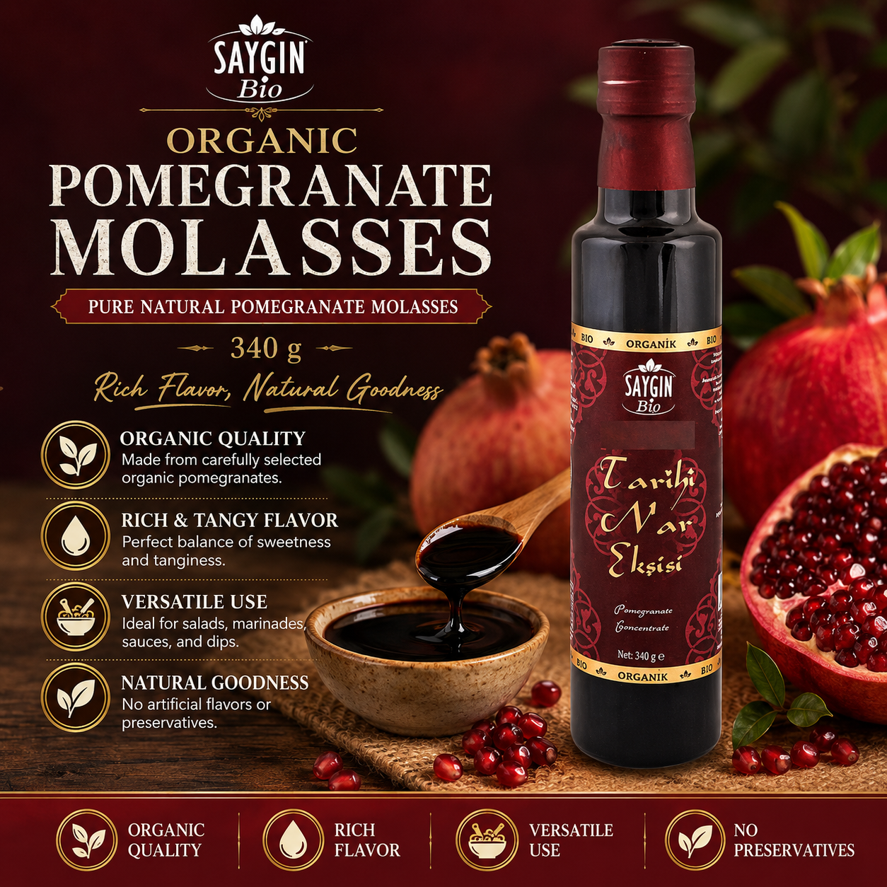 Saygin Pure Natural Pomegranate Molasses (Nar Eksisi) 340 g