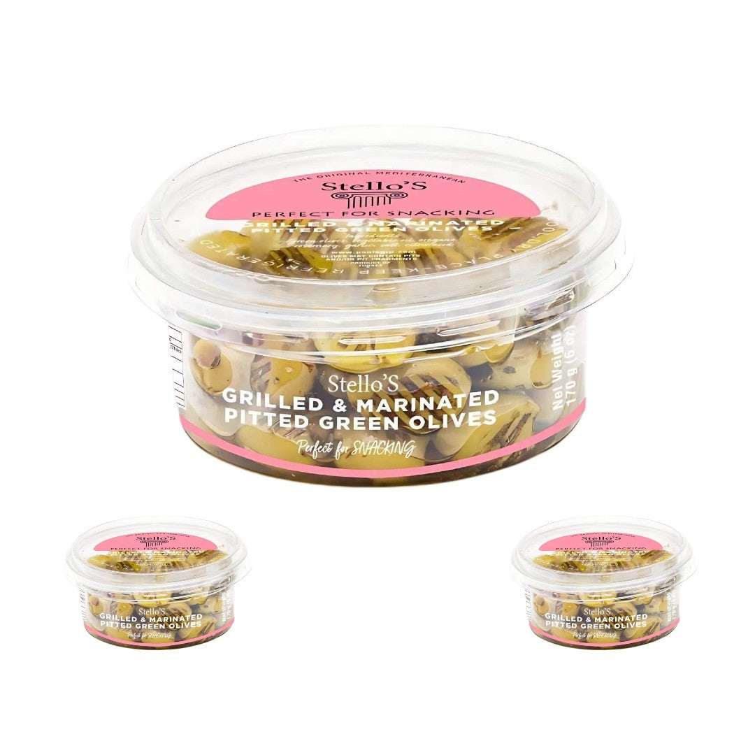 Stellos Grilled & Marinated Pitted Green Olives 170g