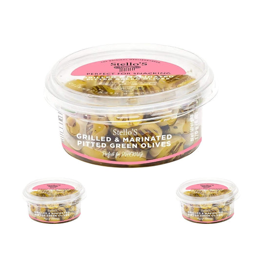 Stellos Grilled & Marinated Pitted Green Olives 170g